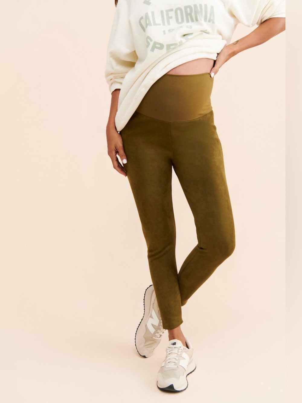 HATCH Collection Maternity Faux Suede Leggings Moss Olive Green Size L EUC